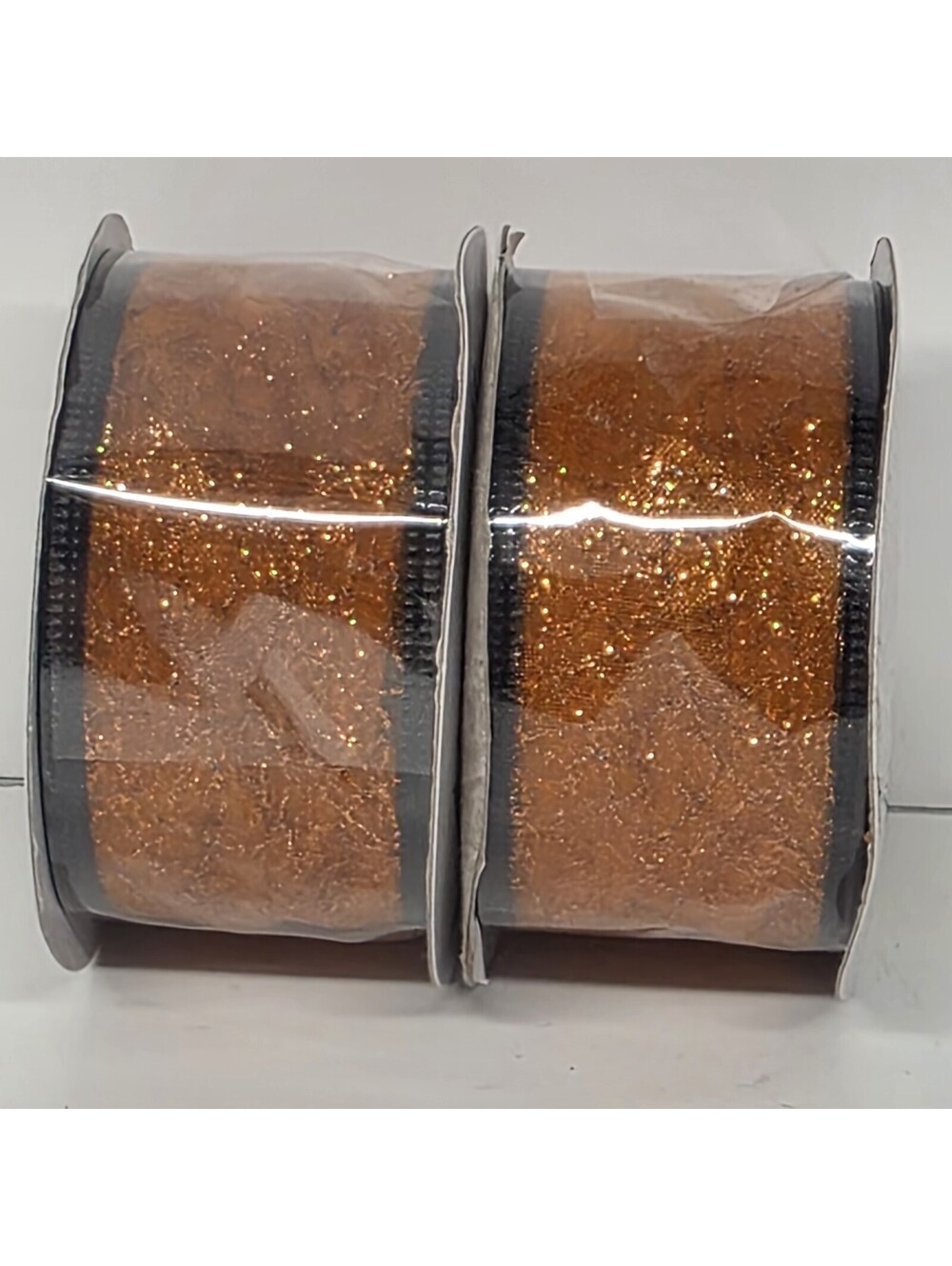 Ribbon 2 Pcs Lot Orange Black Halloween Sparkle Glitter 1.5"x9 Ft Each